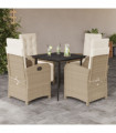vidaXL 5 Piece Garden Dining Set with Cushions Beige Poly Rattan
