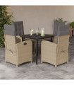 vidaXL 5 Piece Garden Dining Set with Cushions Beige Poly Rattan
