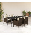 vidaXL 5 Piece Garden Dining Set with Cushions Brown Poly Rattan