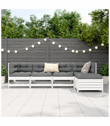 vidaXL 5 Piece Garden Sofa Set White Solid Wood Pine