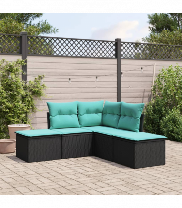 vidaXL 5 Piece Garden Sofa Set with Cushions Black Poly Rattan