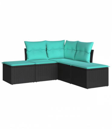 vidaXL 5 Piece Garden Sofa Set with Cushions Black Poly Rattan