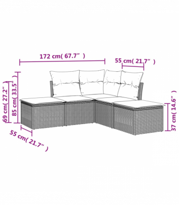 vidaXL 5 Piece Garden Sofa Set with Cushions Black Poly Rattan