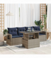 vidaXL 5 Piece Garden Sofa Set with Cushions Black Poly Rattan Acacia