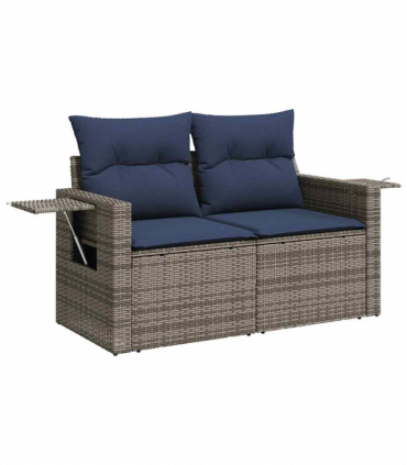 vidaXL 5 Piece Garden Sofa Set with Cushions Black Poly Rattan Acacia