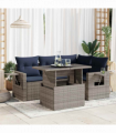 vidaXL 5 Piece Garden Sofa Set with Cushions Black Poly Rattan Acacia