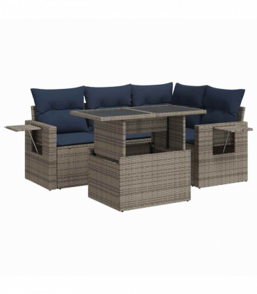 vidaXL 5 Piece Garden Sofa Set with Cushions Black Poly Rattan Acacia