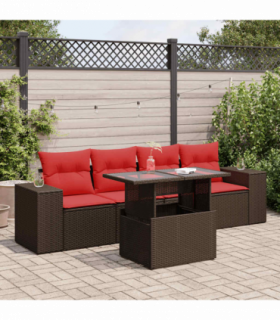 vidaXL 5 Piece Garden Sofa Set with Cushions Brown Poly Rattan Acacia