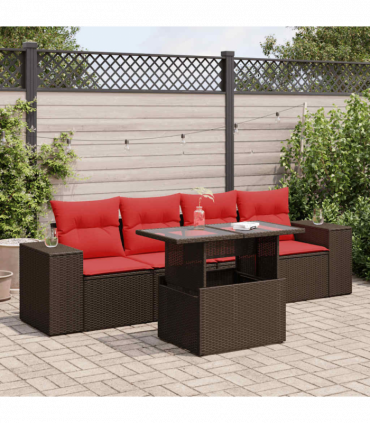 vidaXL 5 Piece Garden Sofa Set with Cushions Brown Poly Rattan Acacia