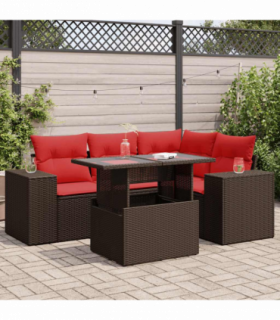 vidaXL 5 Piece Garden Sofa Set with Cushions Brown Poly Rattan Acacia