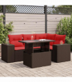 vidaXL 5 Piece Garden Sofa Set with Cushions Brown Poly Rattan Acacia