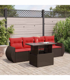 vidaXL 5 Piece Garden Sofa Set with Cushions Brown Poly Rattan Acacia