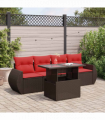 vidaXL 5 Piece Garden Sofa Set with Cushions Brown Poly Rattan Acacia