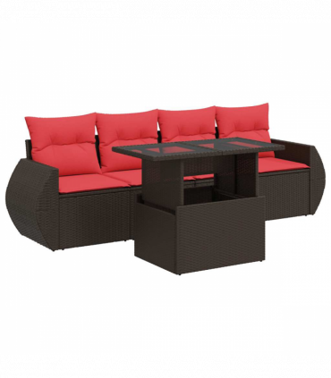 vidaXL 5 Piece Garden Sofa Set with Cushions Brown Poly Rattan Acacia