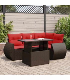 vidaXL 5 Piece Garden Sofa Set with Cushions Brown Poly Rattan Acacia