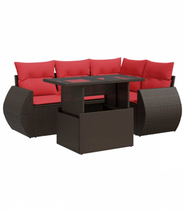 vidaXL 5 Piece Garden Sofa Set with Cushions Brown Poly Rattan Acacia