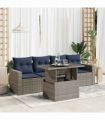 vidaXL 5 Piece Garden Sofa Set with Cushions Grey Poly Rattan Acacia