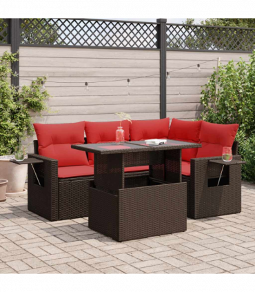vidaXL 5 Piece Garden Sofa Set with Cushions Grey Poly Rattan Acacia