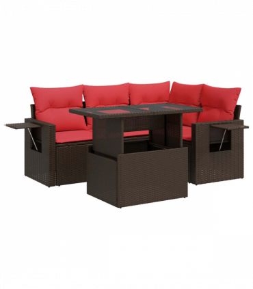 vidaXL 5 Piece Garden Sofa Set with Cushions Grey Poly Rattan Acacia