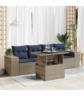 vidaXL 5 Piece Garden Sofa Set with Cushions Grey Poly Rattan Acacia