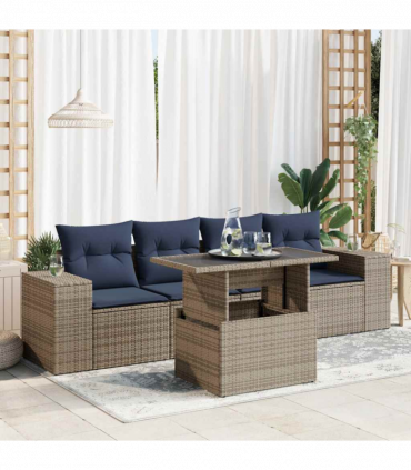 vidaXL 5 Piece Garden Sofa Set with Cushions Grey Poly Rattan Acacia
