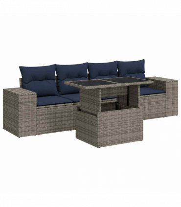 vidaXL 5 Piece Garden Sofa Set with Cushions Grey Poly Rattan Acacia