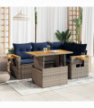 vidaXL 5 Piece Garden Sofa Set with Cushions Grey Poly Rattan Acacia