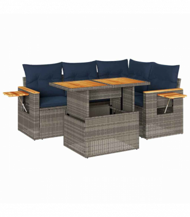 vidaXL 5 Piece Garden Sofa Set with Cushions Grey Poly Rattan Acacia
