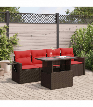 vidaXL 5 Piece Garden Sofa Set with Cushions Grey Poly Rattan Acacia