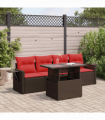 vidaXL 5 Piece Garden Sofa Set with Cushions Grey Poly Rattan Acacia