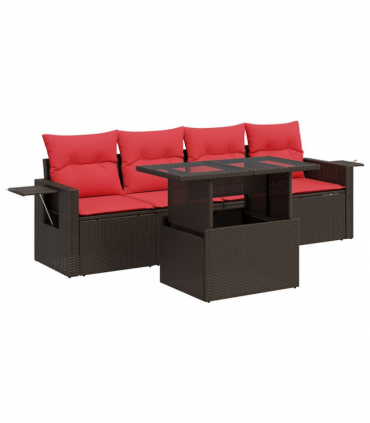 vidaXL 5 Piece Garden Sofa Set with Cushions Grey Poly Rattan Acacia