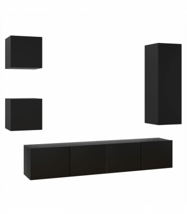 vidaXL 5 Piece TV Cabinet Set Black Engineered Wood