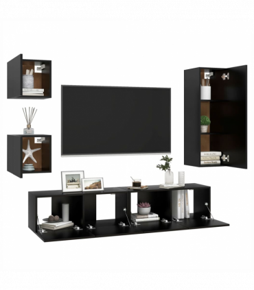 vidaXL 5 Piece TV Cabinet Set Black Engineered Wood