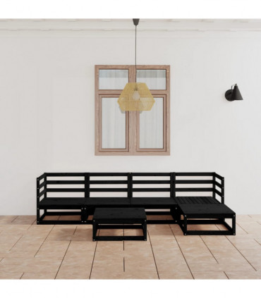 vidaXL 6 Piece Garden Lounge Set Black Solid Wood Pine