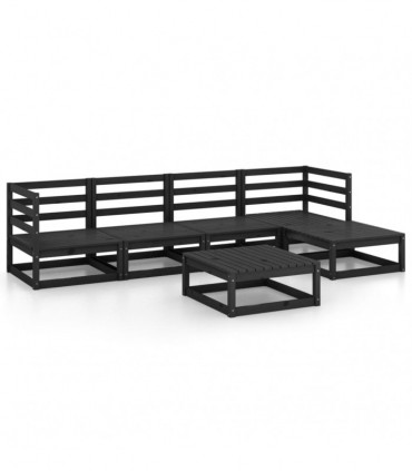 vidaXL 6 Piece Garden Lounge Set Black Solid Wood Pine