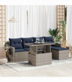 vidaXL 6 Piece Garden Sofa Set with Cushions Black Poly Rattan Acacia