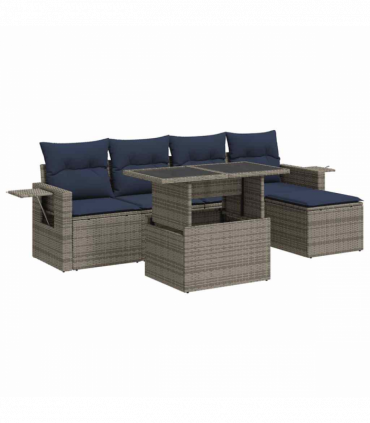 vidaXL 6 Piece Garden Sofa Set with Cushions Black Poly Rattan Acacia