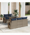 vidaXL 6 Piece Garden Sofa Set with Cushions Black Poly Rattan Acacia