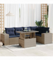 vidaXL 6 Piece Garden Sofa Set with Cushions Black Poly Rattan Acacia