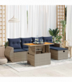 vidaXL 6 Piece Garden Sofa Set with Cushions Black Poly Rattan Acacia