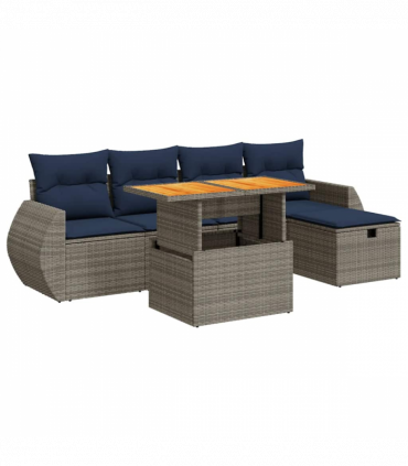 vidaXL 6 Piece Garden Sofa Set with Cushions Black Poly Rattan Acacia