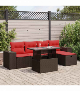 vidaXL 6 Piece Garden Sofa Set with Cushions Black Poly Rattan Acacia