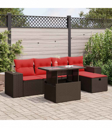 vidaXL 6 Piece Garden Sofa Set with Cushions Black Poly Rattan Acacia