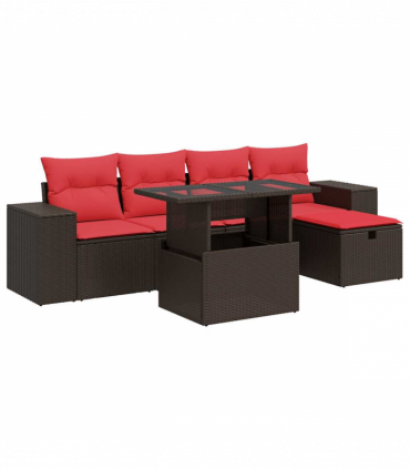 vidaXL 6 Piece Garden Sofa Set with Cushions Black Poly Rattan Acacia