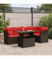 vidaXL 6 Piece Garden Sofa Set with Cushions Brown Poly Rattan Acacia