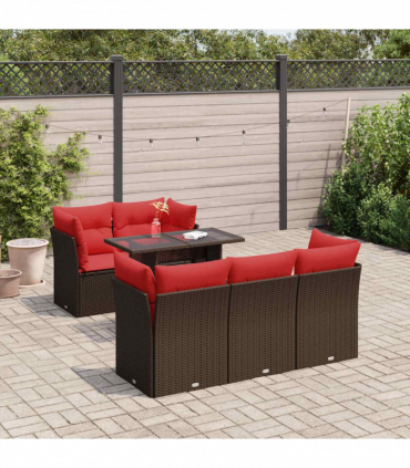 vidaXL 6 Piece Garden Sofa Set with Cushions Brown Poly Rattan Acacia