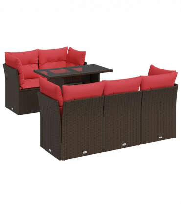 vidaXL 6 Piece Garden Sofa Set with Cushions Brown Poly Rattan Acacia