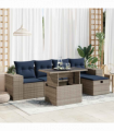 vidaXL 6 Piece Garden Sofa Set with Cushions Brown Poly Rattan Acacia