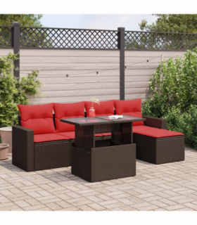 vidaXL 6 Piece Garden Sofa Set with Cushions Brown Poly Rattan Acacia