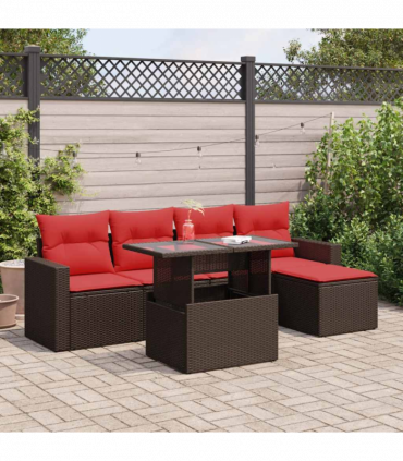 vidaXL 6 Piece Garden Sofa Set with Cushions Brown Poly Rattan Acacia